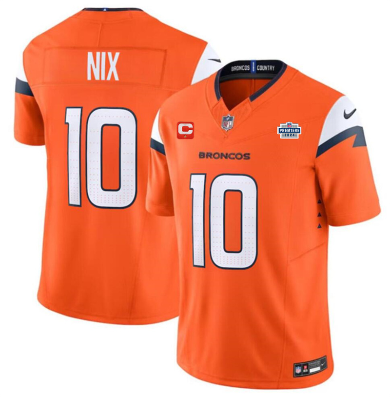 Men's Denver Broncos #10 Bo Nix Orange 2024 F.U.S.E. With Draft Pacth and 1-Star C Patch Vapor Limited Stitched Football Jersey Men's Denver Broncos #10 Bo Nix Orange 2024 F.U.S.E. With Draft Pacth and 1-Star C Patch Vapor Limited Stitched Football Jersey