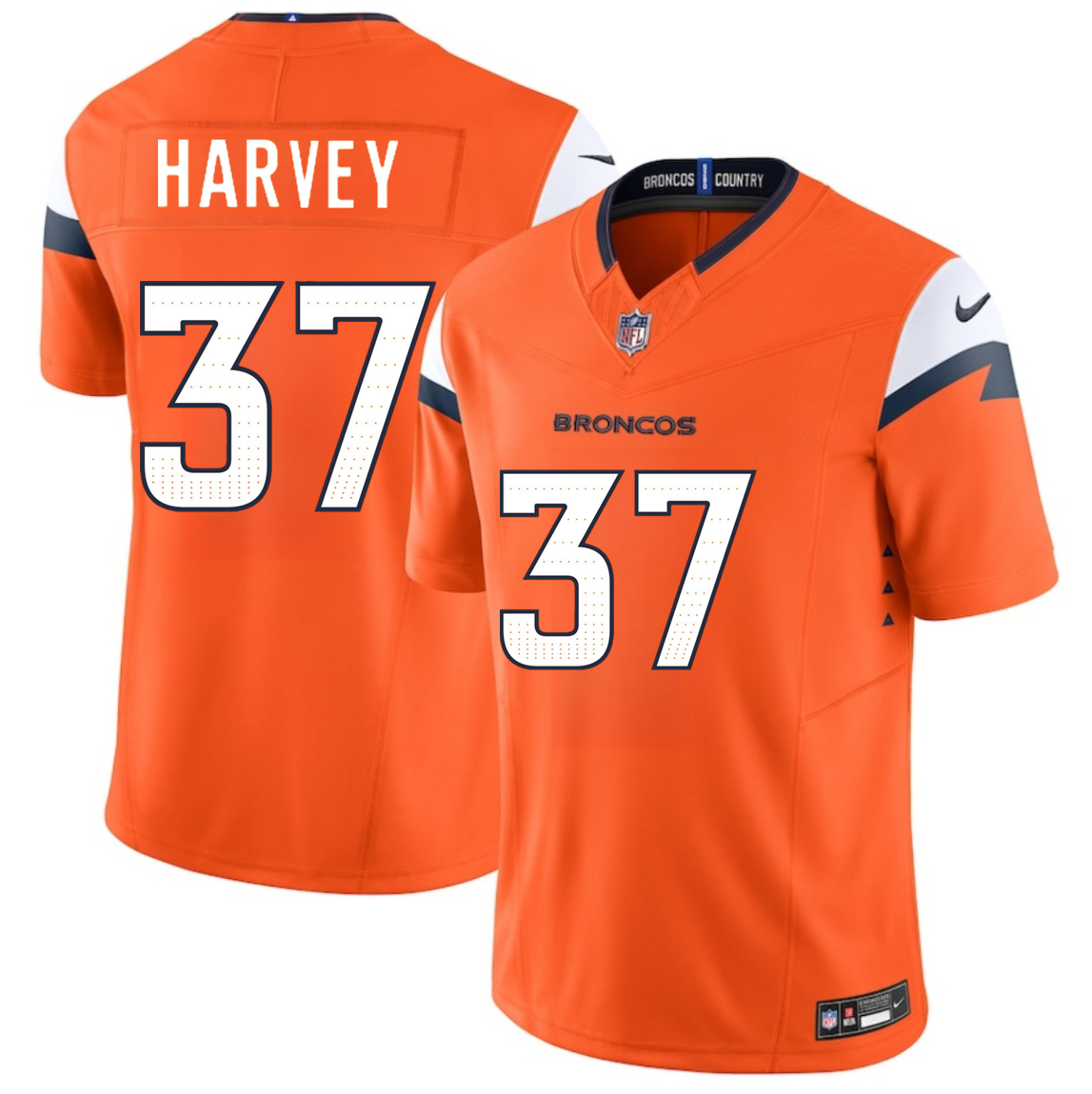 Men's Denver Broncos #37 RJ Harvey Orange 2025 Draft F.U.S.E. Vapor Limited Stitched Football Jersey Men's Denver Broncos #37 RJ Harvey Orange 2025 Draft F.U.S.E. Vapor Limited Stitched Football Jersey