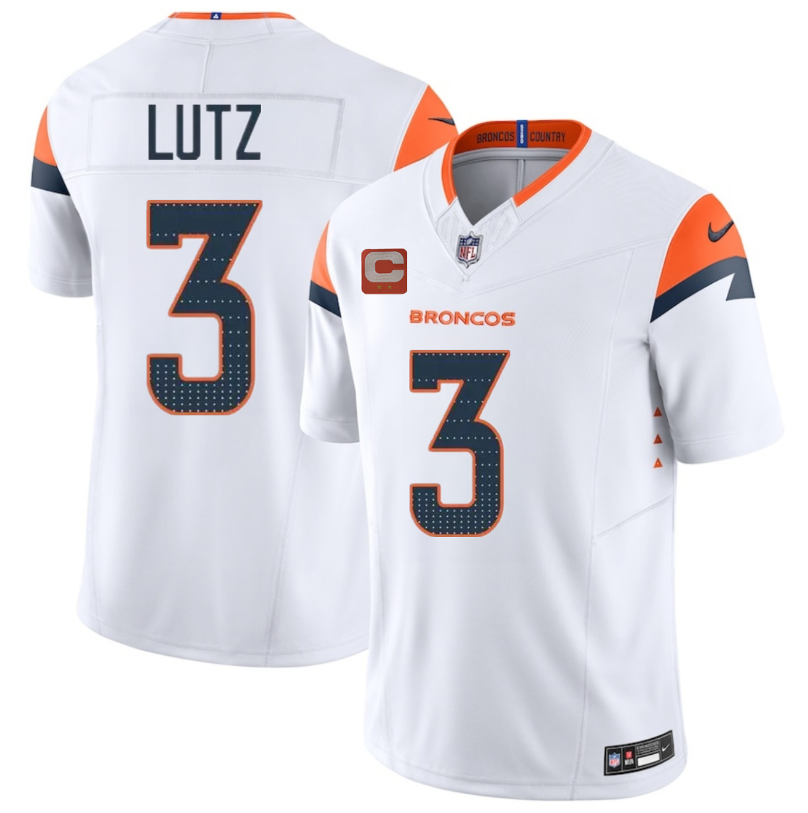 Men's Denver Broncos #3 Wil Lutz White 2025 F.U.S.E. With 2-Star C Patch Vapor Limited Stitched Football Jersey Men's Denver Broncos #3 Wil Lutz White 2025 F.U.S.E. With 2-Star C Patch Vapor Limited Stitched Football Jersey