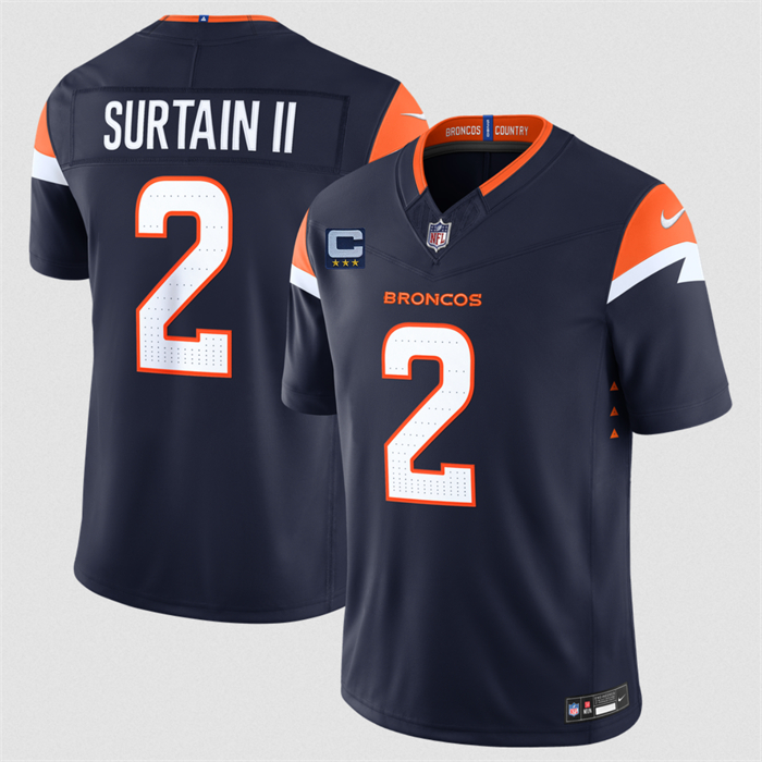 Men's Denver Broncos #2 Patrick Surtain II Navy With 3-Star C Patch F.U.S.E. Alternate Vapor Limited Stitched Football Jersey