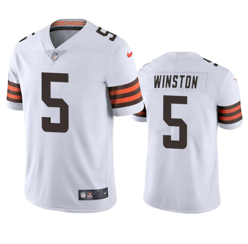 Men's Cleveland Browns #5 Jameis Winston White Vapor Limited Stitched Football Jersey Men's Cleveland Browns #5 Jameis Winston White Vapor Limited Stitched Football Jersey