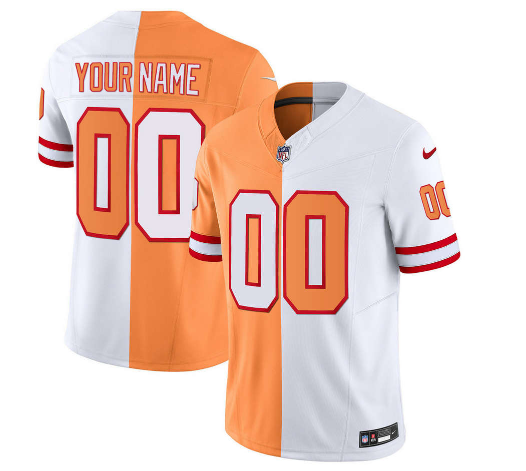 Men's Tampa Bay Buccaneers Active Player Custom 2023 F.U.S.E.White/Gold Split Throwback Limited Stitched Jersey Men's Tampa Bay Buccaneers Active Player Custom 2023 F.U.S.E.White/Gold Split Throwback Limited Stitched Jersey