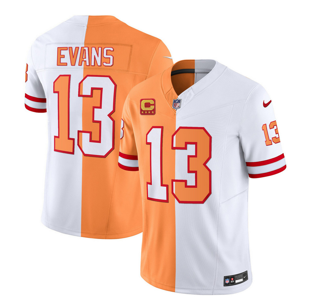 Men's Tampa Bay Buccaneers #13 Mike Evans 2023 F.U.S.E. White/Gold With 4-Star C Patch Split Throwback Limited Stitched Jersey