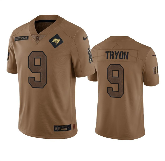 Men's Tampa Bay Buccaneers #9 Joe Tryon 2023 Brown Salute To Service Limited Stitched Jersey Men's Tampa Bay Buccaneers #9 Joe Tryon 2023 Brown Salute To Service Limited Stitched Jersey