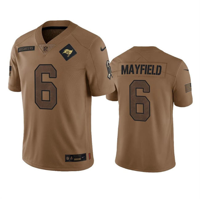 Men's Tampa Bay Buccaneers #6 Baker Mayfield 2023 Brown Salute To Service Limited Stitched Jersey Men's Tampa Bay Buccaneers #6 Baker Mayfield 2023 Brown Salute To Service Limited Stitched Jersey