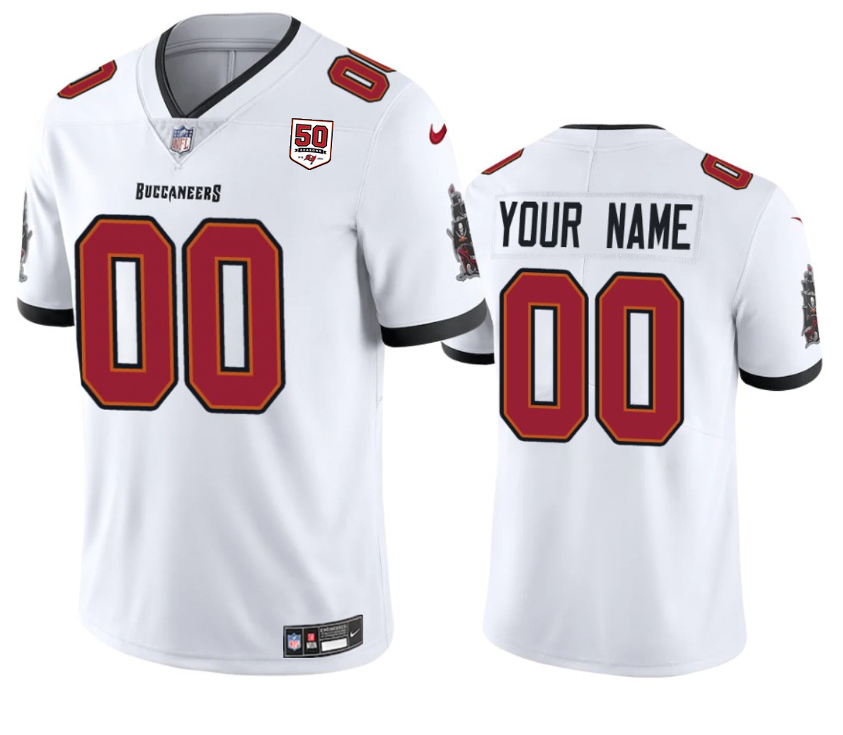 Men's Tampa Bay Buccaneers Active Player Custom White 2025 50th Anniversary Patch Vapor Untouchable Limited Stitched Football Jersey Men's Tampa Bay Buccaneers Active Player Custom White 2025 50th Anniversary Patch Vapor Untouchable Limited Stitched Football Jersey