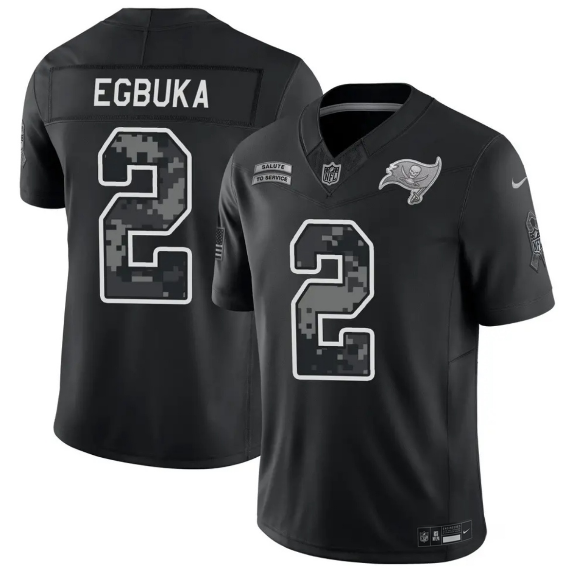 Men's Tampa Bay Buccaneers #2 Emeka Egbuka Black F.U.S.E. 2026 Salute to Service Limited Stitched Football Jersey