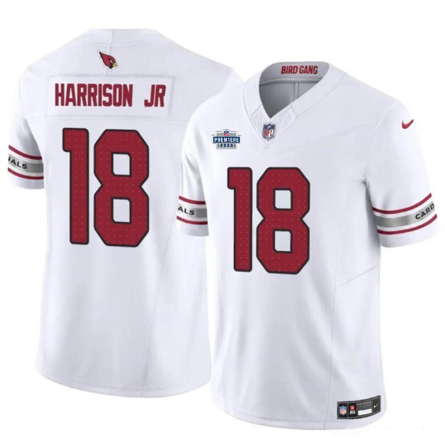 Men's Arizona Cardinals #18 Marvin Harrison Jr White 2024 With Draft Patch F.U.S.E. Vapor Untouchable Limited Stitched Football Jersey Men's Arizona Cardinals #18 Marvin Harrison Jr White 2024 With Draft Patch F.U.S.E. Vapor Untouchable Limited Stitched Football Jersey