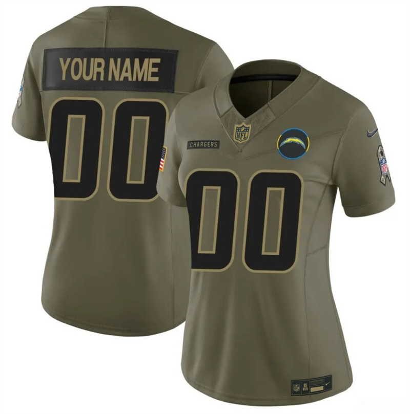 Women's Los Angeles Chargers Active Player Custom Olive 2025 F.U.S.E. Salute to Service Limited Stitched Football Jersey(Run Small)