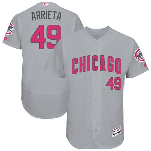 Cubs #49 Jake Arrieta Grey Flexbase Authentic Collection Mother's Day Stitched MLB Jersey Cubs #49 Jake Arrieta Grey Flexbase Authentic Collection Mother's Day Stitched MLB Jersey