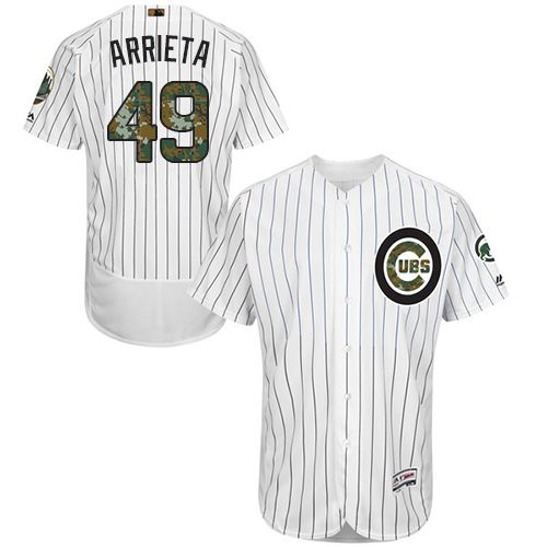 Cubs #49 Jake Arrieta White(Blue Strip) Flexbase Authentic Collection Memorial Day Stitched MLB Jersey Cubs #49 Jake Arrieta White(Blue Strip) Flexbase Authentic Collection Memorial Day Stitched MLB Jersey