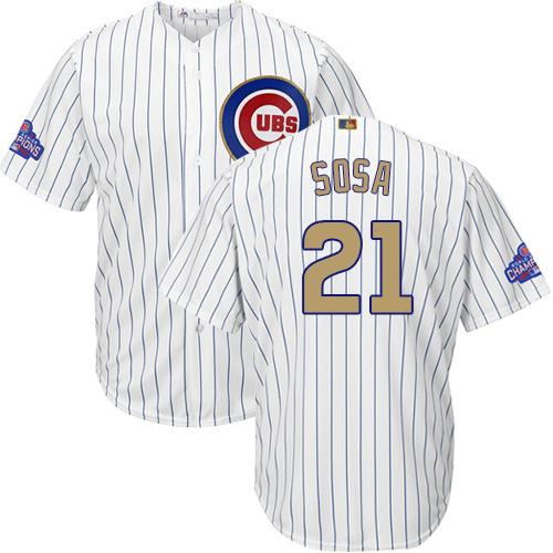 Cubs #21 Sammy Sosa White(Blue Strip) 2017 Gold Program Cool Base Stitched MLB Jersey Cubs #21 Sammy Sosa White(Blue Strip) 2017 Gold Program Cool Base Stitched MLB Jersey