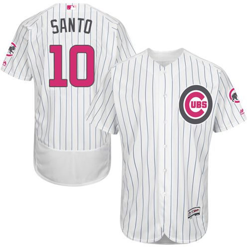Cubs #10 Ron Santo White(Blue Strip) Flexbase Authentic Collection Mother's Day Stitched MLB Jersey Cubs #10 Ron Santo White(Blue Strip) Flexbase Authentic Collection Mother's Day Stitched MLB Jersey