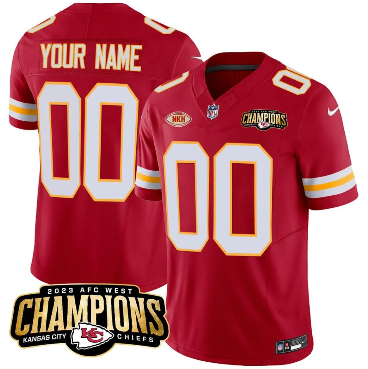 Men’s Kansas City Chiefs Active Player Custom Red 2023 F.U.S.E. AFC West Champions With "NKH" Patch Vapor Untouchable Limited Stitched Jersey Men’s Kansas City Chiefs Active Player Custom Red 2023 F.U.S.E. AFC West Champions With "NKH" Patch Vapor Untouchable Limited Stitched Jersey