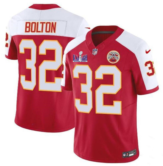 Men's Kansas City Chiefs #32 Nick Bolton Red/White F.U.S.E. Super Bowl LVIII Patch Vapor Untouchable Limited Stitched Football Jersey Men's Kansas City Chiefs #32 Nick Bolton Red/White F.U.S.E. Super Bowl LVIII Patch Vapor Untouchable Limited Stitched Football Jersey