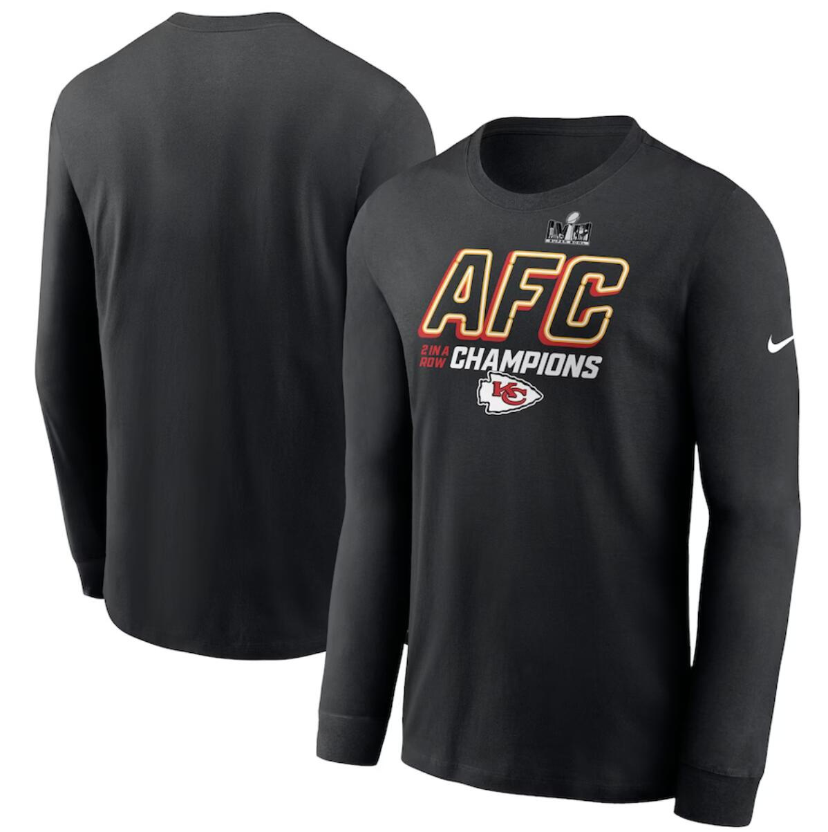 Men's Kansas City Chiefs Black 2023 AFC Champions Iconic Long Sleeve T-Shirt Men's Kansas City Chiefs Black 2023 AFC Champions Iconic Long Sleeve T-Shirt