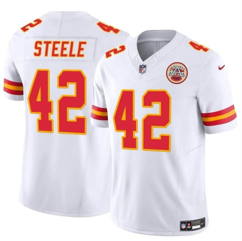 Men’s Kansas City Chiefs #42 Carson Steele White 2023 F.U.S.E Vapor Untouchable Limited Stitched Football Jersey Men’s Kansas City Chiefs #42 Carson Steele White 2023 F.U.S.E Vapor Untouchable Limited Stitched Football Jersey