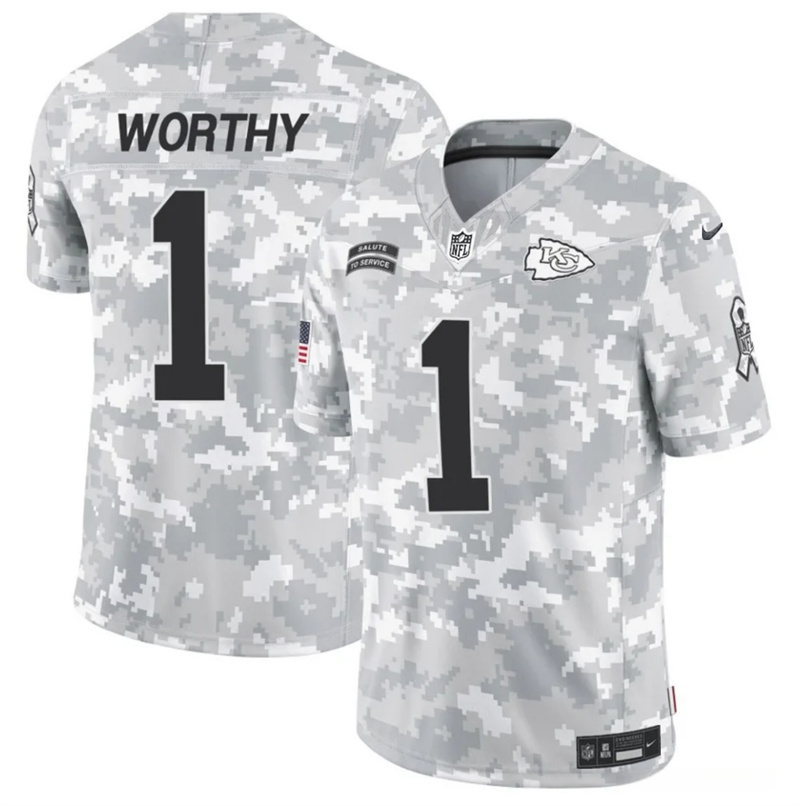 Men's Kansas City Chiefs #1 Xavier Worthy 2024 F.U.S.E Arctic Camo Salute to Service Limited Stitched Football Jersey Men's Kansas City Chiefs #1 Xavier Worthy 2024 F.U.S.E Arctic Camo Salute to Service Limited Stitched Football Jersey