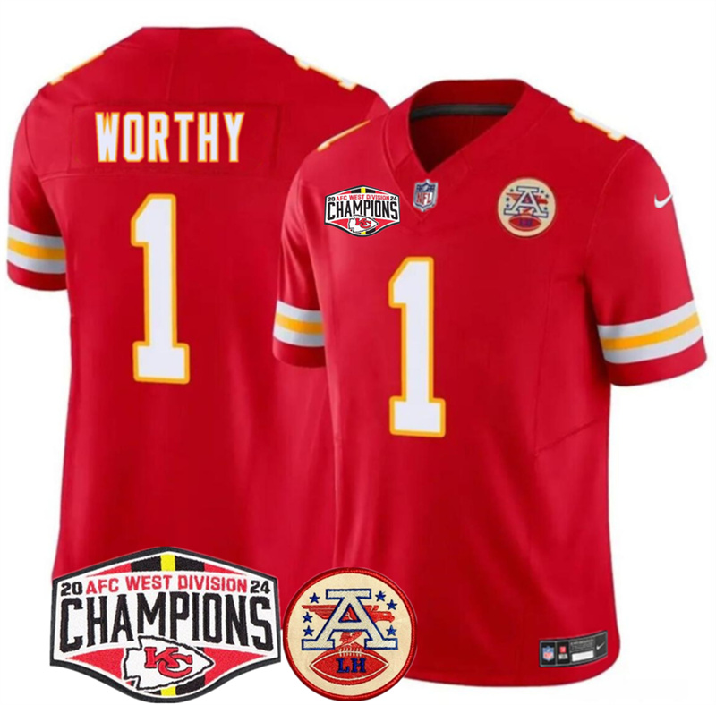 Men's Kansas City Chiefs #1 Xavier Worthy Red F.U.S.E. 2024 AFC West Division Champions Vapor Limited Stitched Football Jersey Men's Kansas City Chiefs #1 Xavier Worthy Red F.U.S.E. 2024 AFC West Division Champions Vapor Limited Stitched Football Jersey