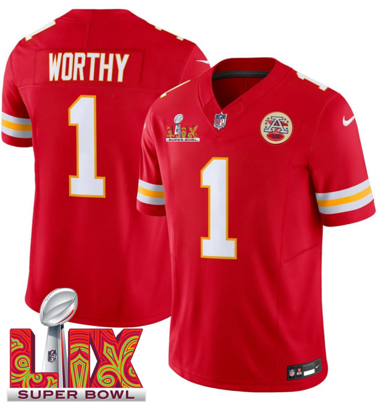 Men's Kansas City Chiefs #1 Xavier Worthy Red F.U.S.E. 24/25 Super Bowl LIX Vapor Untouchable Limited Stitched Football Jersey Men's Kansas City Chiefs #1 Xavier Worthy Red F.U.S.E. 24/25 Super Bowl LIX Vapor Untouchable Limited Stitched Football Jersey