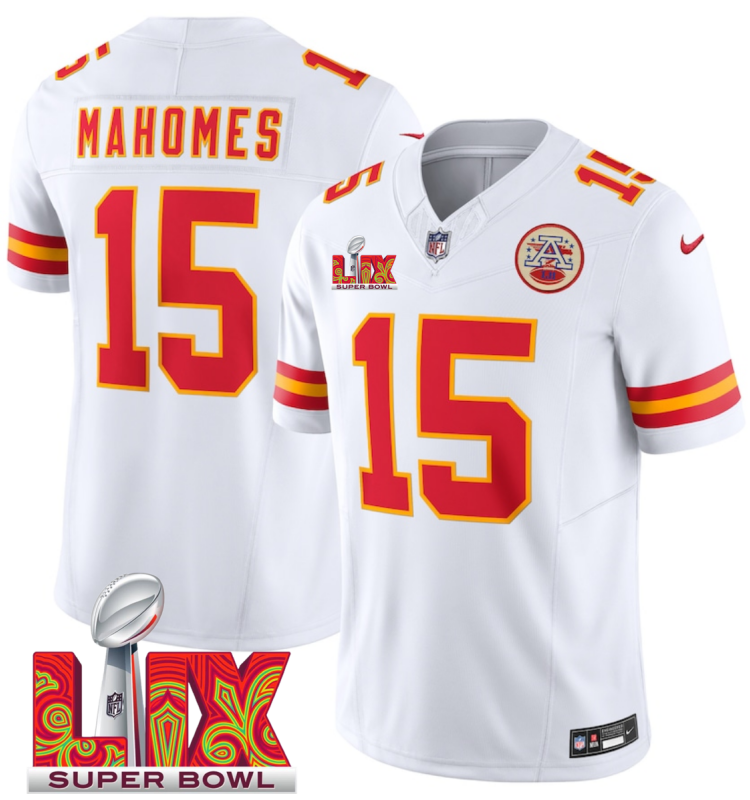 Men's Kansas City Chiefs #15 Patrick Mahomes White F.U.S.E. 24/25 Super Bowl LIX Vapor Untouchable Limited Stitched Football Jersey