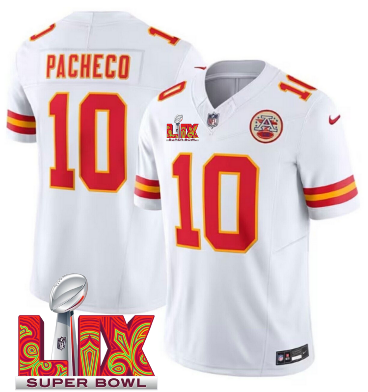 Men's Kansas City Chiefs #10 Isiah Pacheco White F.U.S.E. 24/25 Super Bowl LIX Vapor Untouchable Limited Stitched Football Jersey Men's Kansas City Chiefs #10 Isiah Pacheco White F.U.S.E. 24/25 Super Bowl LIX Vapor Untouchable Limited Stitched Football Jersey