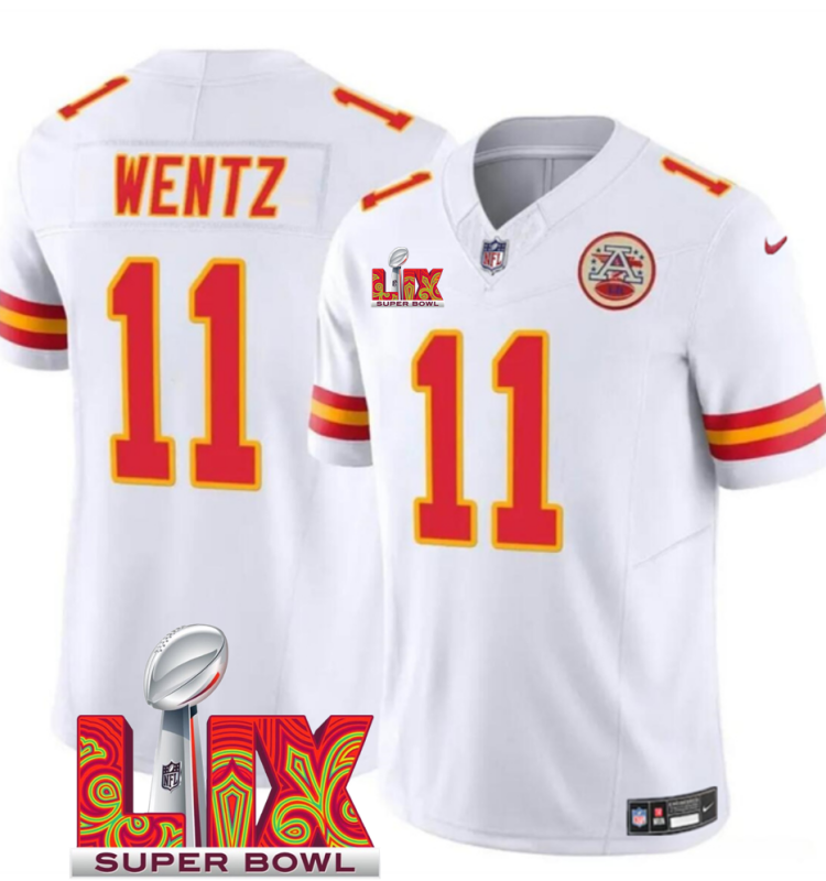 Men's Kansas City Chiefs  #11 Carson Wentz White F.U.S.E. 24/25 Super Bowl LIX Vapor Untouchable Limited Stitched Football Jersey