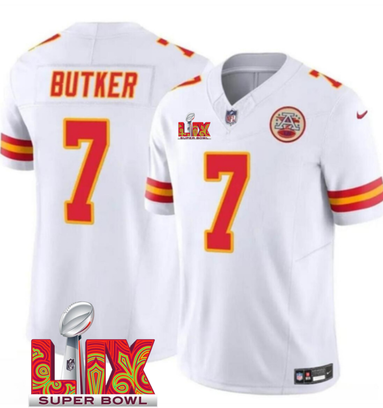 Men's Kansas City Chiefs #7 Harrison Butker White F.U.S.E. 24/25 Super Bowl LIX Vapor Untouchable Limited Stitched Football Jersey