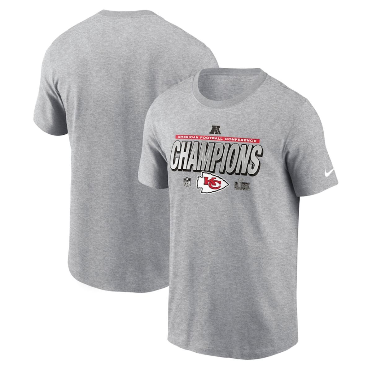 Men's Kansas City Chiefs Heather Gray 2024 AFC Champions Locker Room Trophy T-Shirt Men's Kansas City Chiefs Heather Gray 2024 AFC Champions Locker Room Trophy T-Shirt