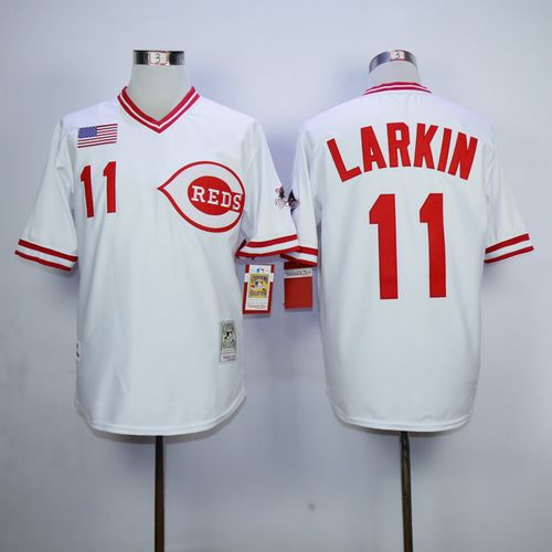 Mitchell And Ness 1990 Reds #11 Barry Larkin White Throwback Stitched MLB Jersey Mitchell And Ness 1990 Reds #11 Barry Larkin White Throwback Stitched MLB Jersey