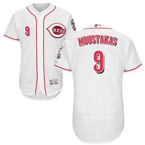 Reds #9 Mike Moustakas White Flexbase Authentic Collection Stitched MLB Jersey Reds #9 Mike Moustakas White Flexbase Authentic Collection Stitched MLB Jersey