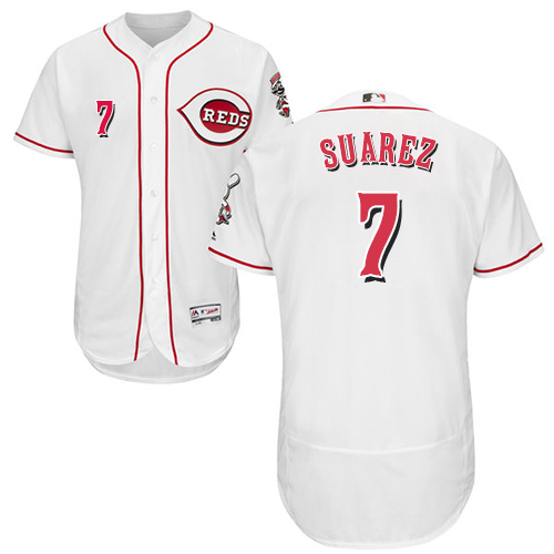 Reds #7 Eugenio Suarez White Flexbase Authentic Collection Stitched MLB Jersey Reds #7 Eugenio Suarez White Flexbase Authentic Collection Stitched MLB Jersey