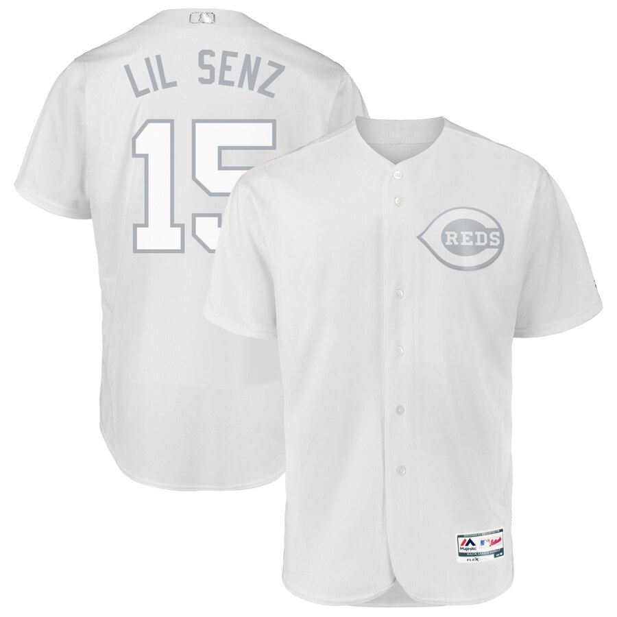 Cincinnati Reds #15 Nick Senzel Lil Senz Majestic 2019 Players' Weekend Flex Base Authentic Player Jersey White Cincinnati Reds #15 Nick Senzel Lil Senz Majestic 2019 Players' Weekend Flex Base Authentic Player Jersey White