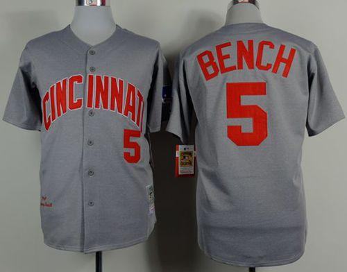 Mitchell And Ness 1969 Reds #5 Johnny Bench Grey Throwback Stitched MLB Jersey Mitchell And Ness 1969 Reds #5 Johnny Bench Grey Throwback Stitched MLB Jersey