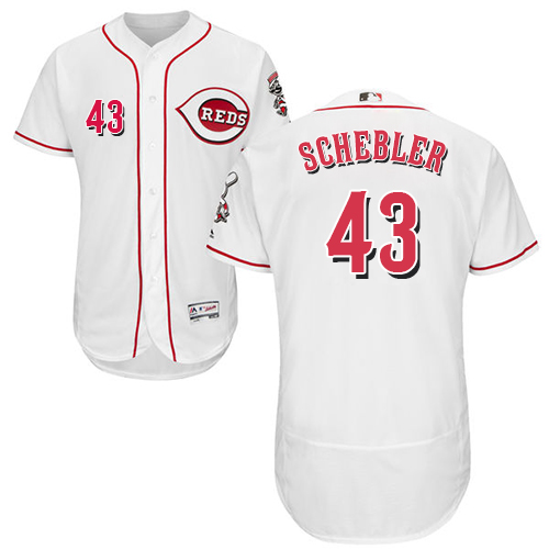Reds #43 Scott Schebler White Flexbase Authentic Collection Stitched MLB Jersey Reds #43 Scott Schebler White Flexbase Authentic Collection Stitched MLB Jersey