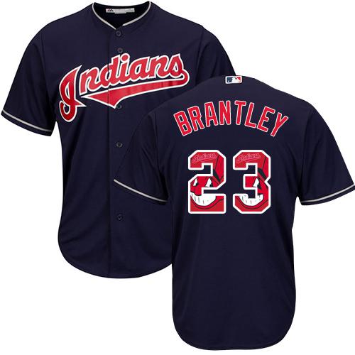 Indians #23 Michael Brantley Navy Blue Team Logo Fashion Stitched MLB Jersey Indians #23 Michael Brantley Navy Blue Team Logo Fashion Stitched MLB Jersey