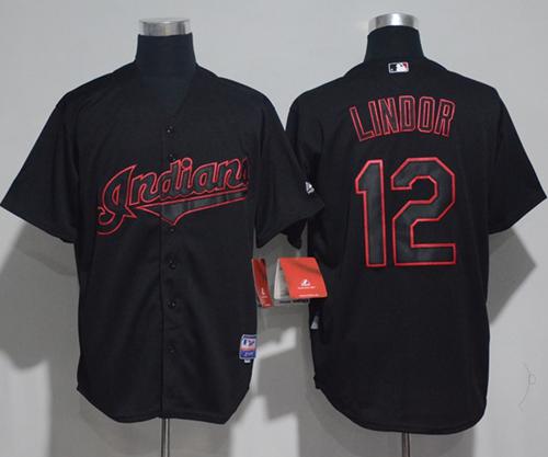 Indians #12 Francisco Lindor Black Strip Stitched MLB Jersey Indians #12 Francisco Lindor Black Strip Stitched MLB Jersey