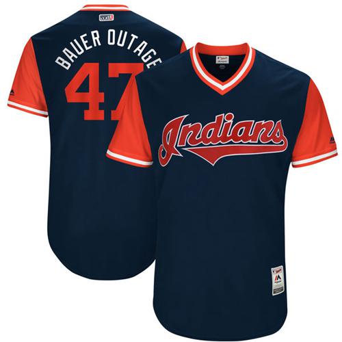 Indians #47 Trevor Bauer Navy "Bauer Outage" Players Weekend Authentic Stitched MLB Jersey Indians #47 Trevor Bauer Navy "Bauer Outage" Players Weekend Authentic Stitched MLB Jersey