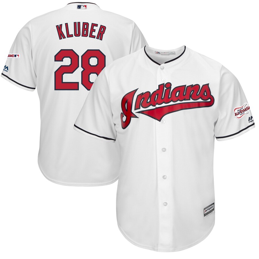 Cleveland Indians #28 Corey Kluber Majestic Home 2019 All-Star Game Patch Cool Base Player Jersey White Cleveland Indians #28 Corey Kluber Majestic Home 2019 All-Star Game Patch Cool Base Player Jersey White