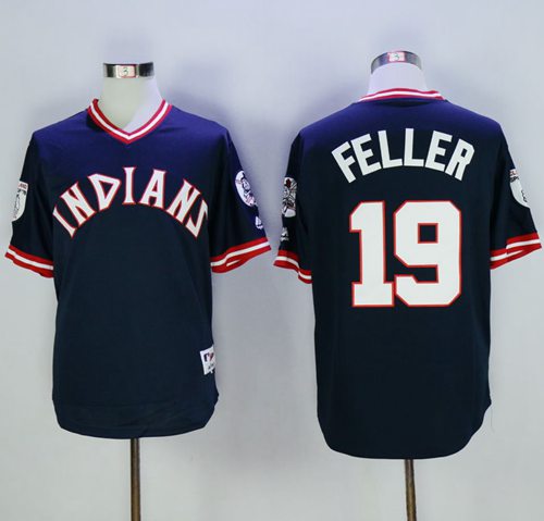 Indians #19 Bob Feller Navy Blue 1976 Turn Back The Clock Stitched MLB Jersey Indians #19 Bob Feller Navy Blue 1976 Turn Back The Clock Stitched MLB Jersey