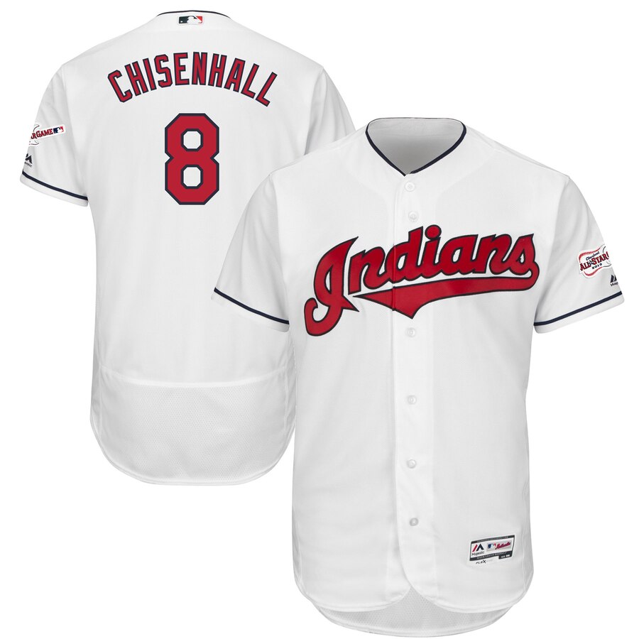 Cleveland Indians #8 Lonnie Chisenhall Majestic Home 2019 All-Star Game Patch Flex Base Player Jersey White Cleveland Indians #8 Lonnie Chisenhall Majestic Home 2019 All-Star Game Patch Flex Base Player Jersey White