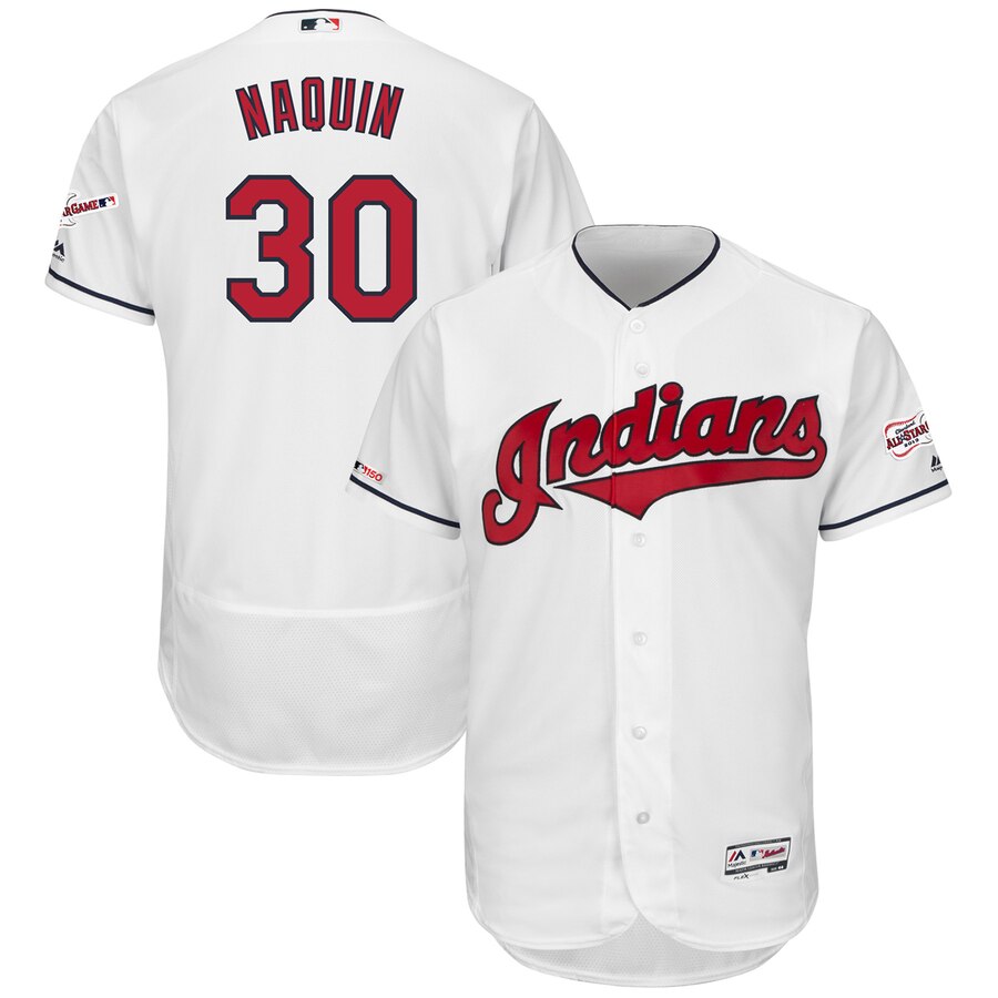 Cleveland Indians #30 Tyler Naquin Majestic Home 2019 All-Star Game Patch Flex Base Player Jersey White Cleveland Indians #30 Tyler Naquin Majestic Home 2019 All-Star Game Patch Flex Base Player Jersey White