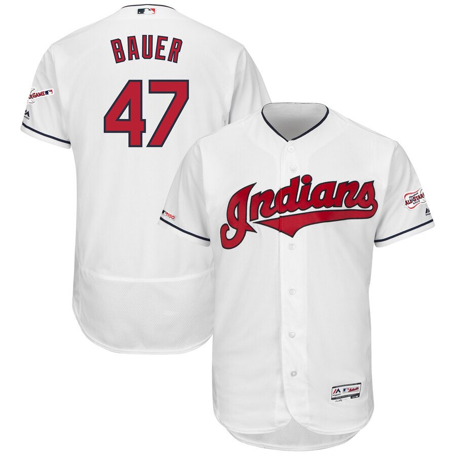 Cleveland Indians #47 Trevor Bauer Majestic Home 2019 All-Star Game Patch Flex Base Player Jersey White Cleveland Indians #47 Trevor Bauer Majestic Home 2019 All-Star Game Patch Flex Base Player Jersey White