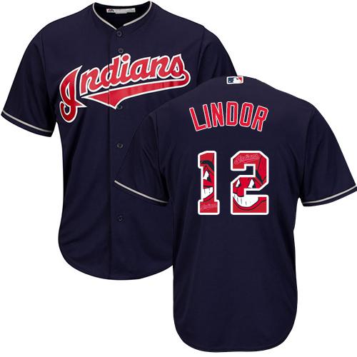 Indians #12 Francisco Lindor Navy Blue Team Logo Fashion Stitched MLB Jersey Indians #12 Francisco Lindor Navy Blue Team Logo Fashion Stitched MLB Jersey