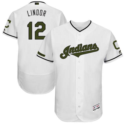 Indians #12 Francisco Lindor White Flexbase Authentic Collection Memorial Day Stitched MLB Jersey Indians #12 Francisco Lindor White Flexbase Authentic Collection Memorial Day Stitched MLB Jersey