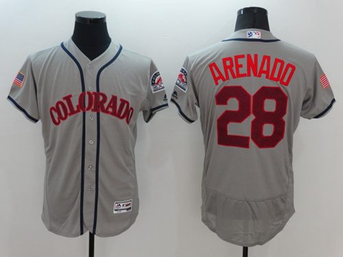 Rockies #28 Nolan Arenado Grey Fashion Stars & Stripes Flexbase Authentic Stitched MLB Jersey Rockies #28 Nolan Arenado Grey Fashion Stars & Stripes Flexbase Authentic Stitched MLB Jersey