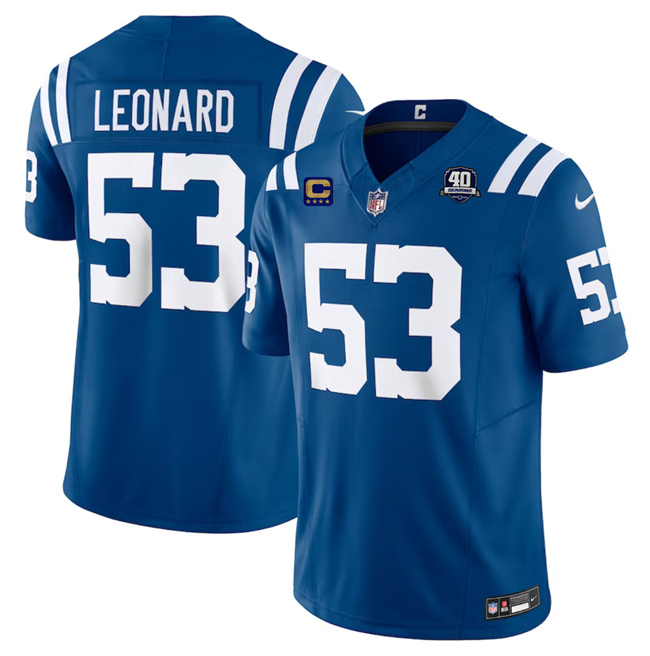 Men's Indianapolis Colts #53 Shaquille Leonard Blue 2023 F.U.S.E. 40th Anniversary With 4-Star C Patch Vapor Untouchable Limited Stitched Football Jersey Men's Indianapolis Colts #53 Shaquille Leonard Blue 2023 F.U.S.E. 40th Anniversary With 4-Star C Patch Vapor Untouchable Limited Stitched Football Jersey