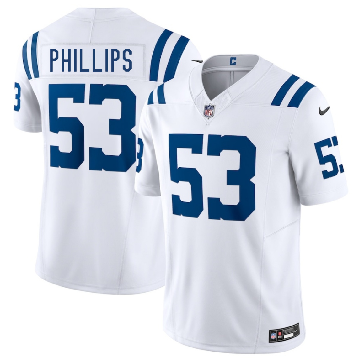 Men's Indianapolis Colts #53 Jacob Phillips White 2025 F.U.S.E. Vapor Limited Stitched Football Jersey Men's Indianapolis Colts #53 Jacob Phillips White 2025 F.U.S.E. Vapor Limited Stitched Football Jersey