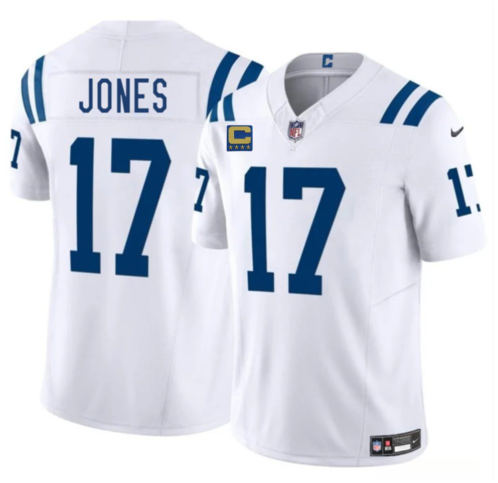 Men's Indianapolis Colts #17 Daniel Jones White 2025 F.U.S.E. With 4-Star C Patch Vapor Limited Stitched Football Jersey Men's Indianapolis Colts #17 Daniel Jones White 2025 F.U.S.E. With 4-Star C Patch Vapor Limited Stitched Football Jersey