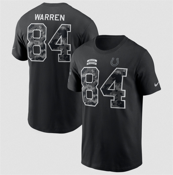 Men's Indianapolis Colts #84 Tyler Warren Black 2026 Salute to Service Name & Number T-Shirt